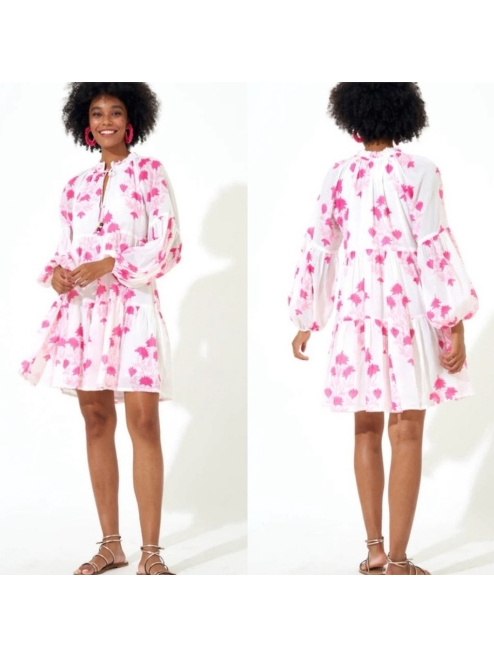 Oliphant White Dress with Pink Floral Print S